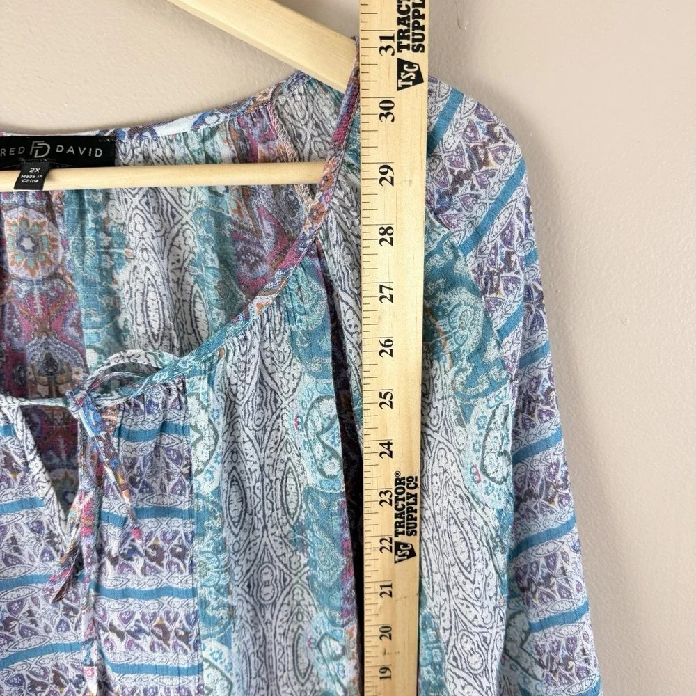 Fred David 2X Boho Paisley Blouse Cottagecore Grandma Core Flowy Top Plus - Picture 6 of 9